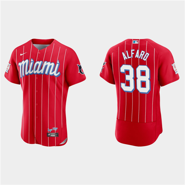 Men's Miami Marlins #38 Jorge Alfaro Red 2021 City Connect Flex Base Stitched MLB Jersey